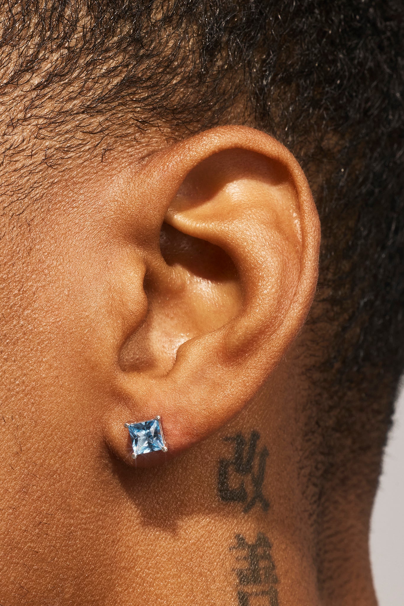Light Blue Square Cut Stud Earrings - 5mm - White